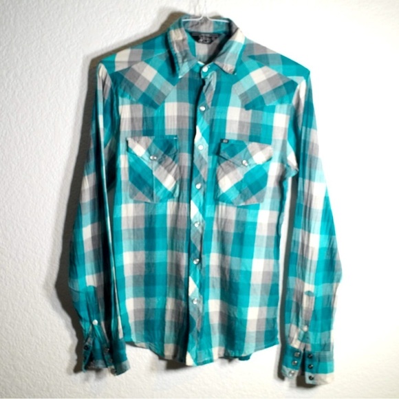 Salt Valley Tops - Salt Valley Women’s Western Shirt Cowgirl Pearl Snap Button Down Size Small